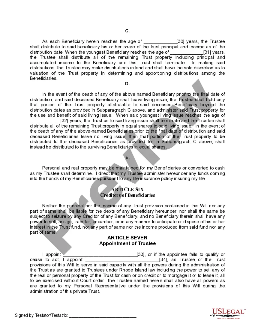 Preview Last Will and Testament for Single Person with Adult and Minor Children