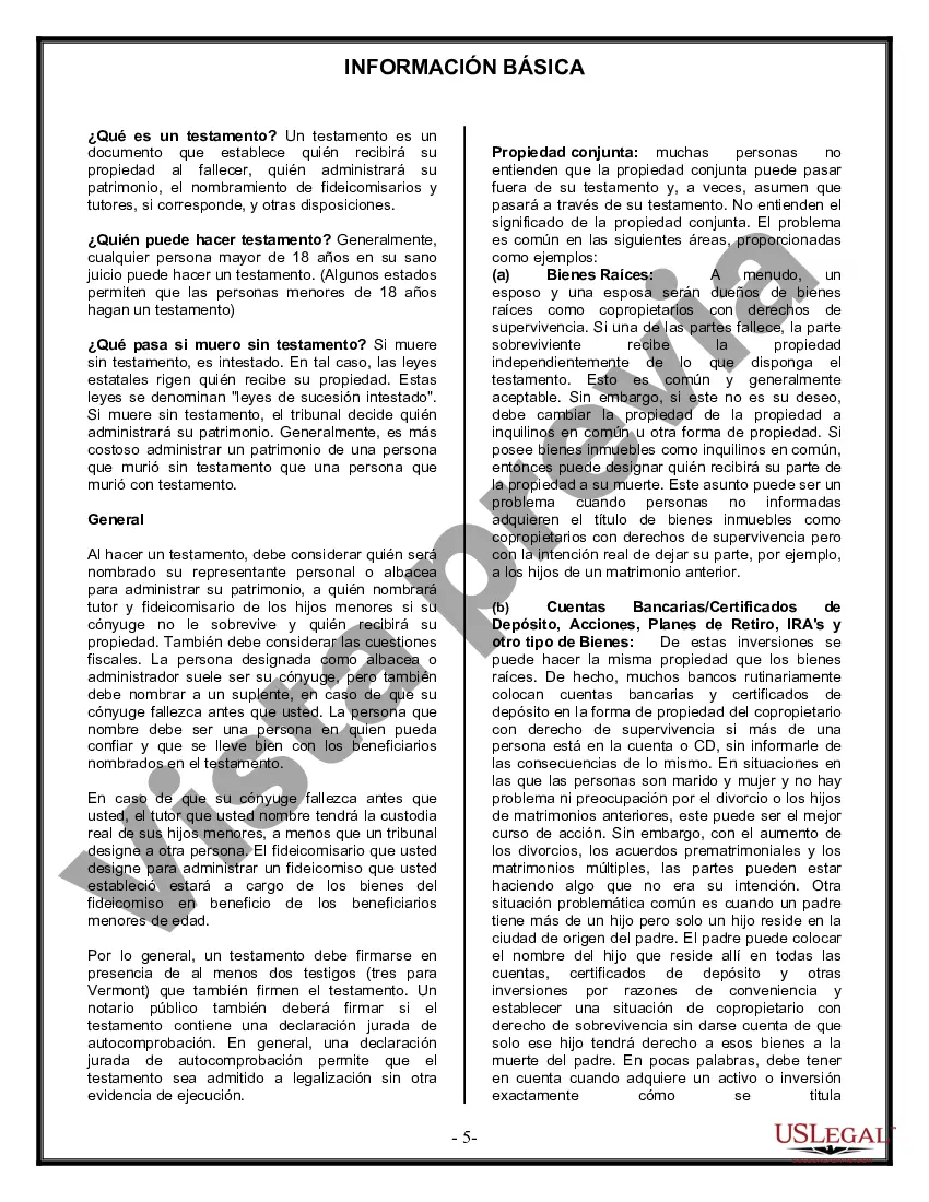 Preview Formulario Legal de Última Voluntad y Testamento para Persona Soltera con Hijos Adultos