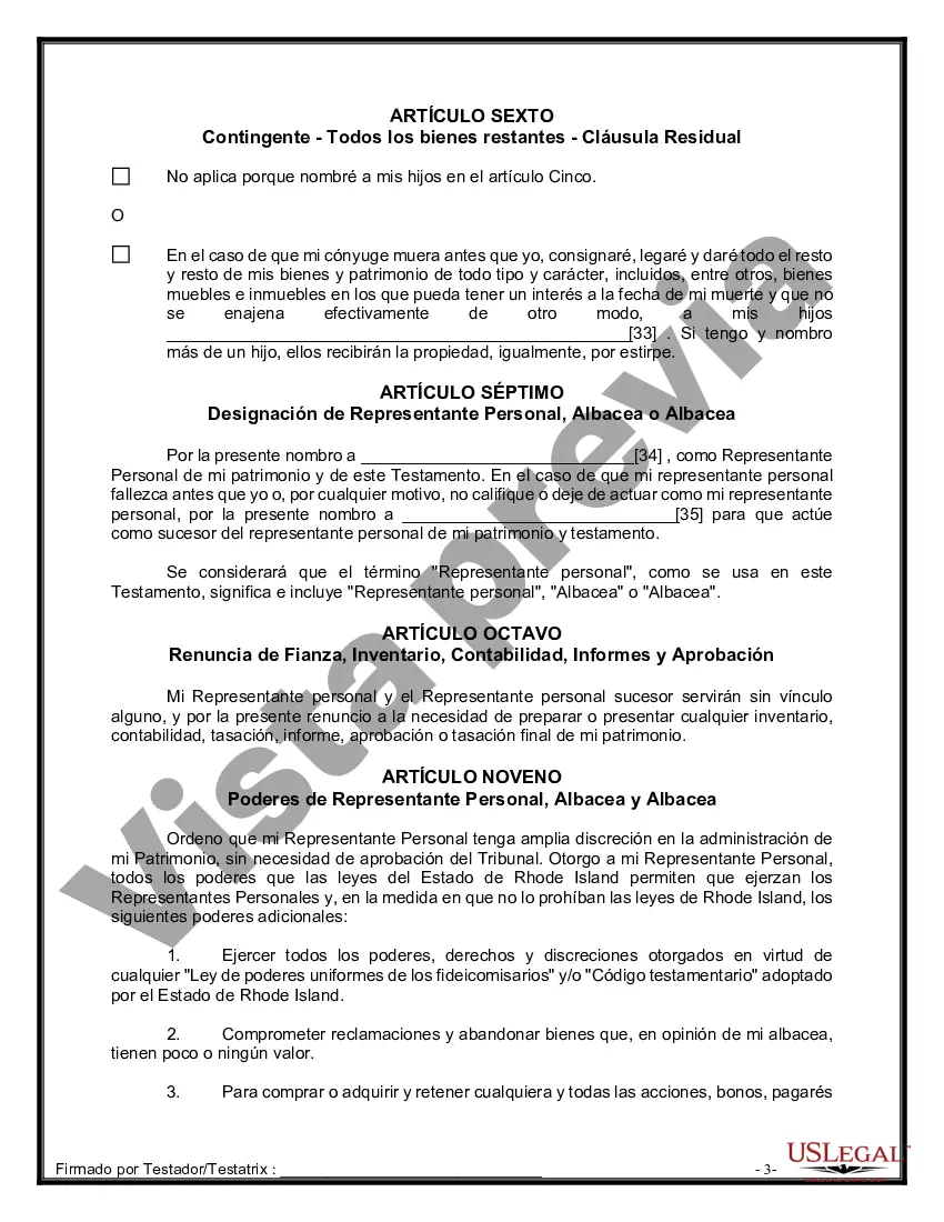 Preview Formulario de última voluntad y testamento legal para una persona casada con hijos adultos de un matrimonio anterior