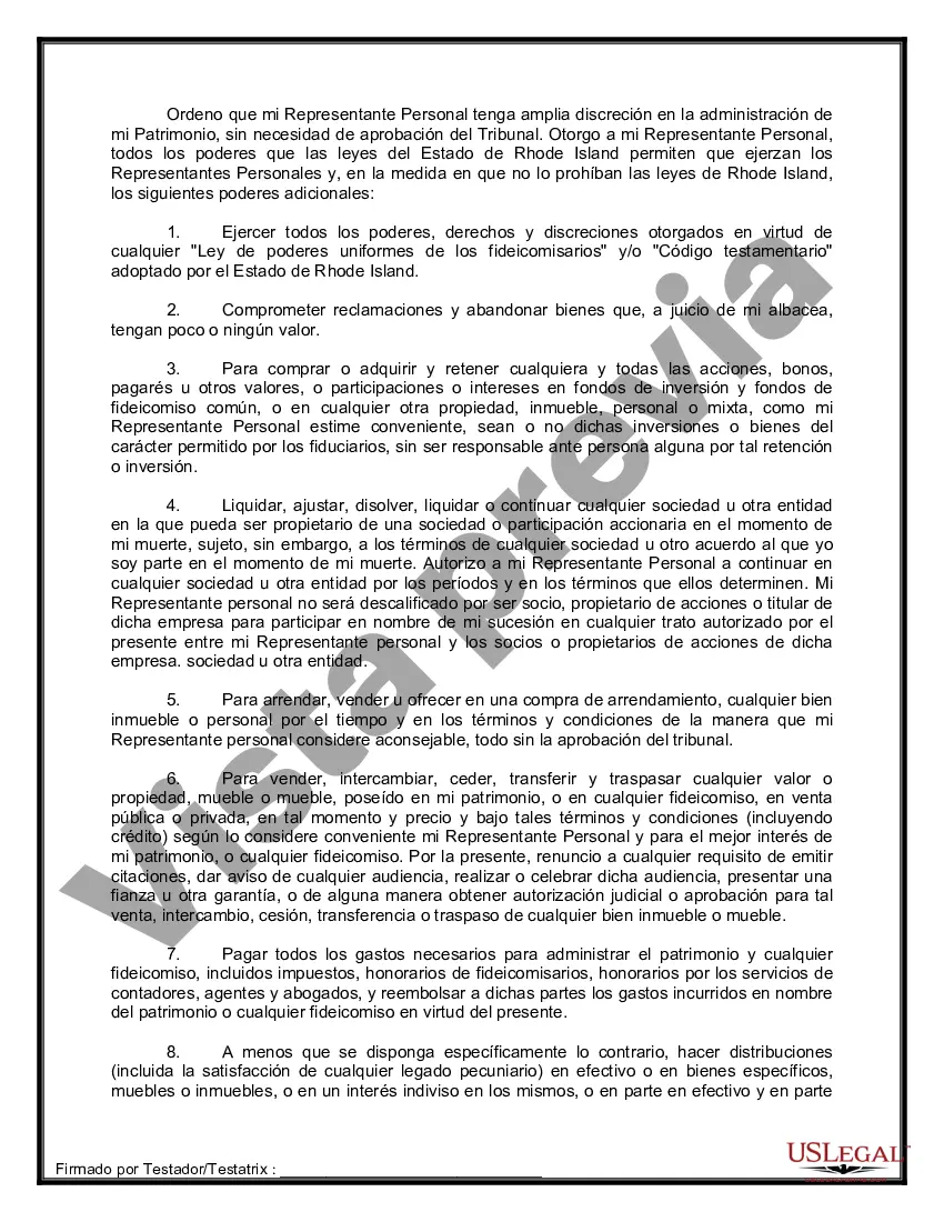 Preview Formulario de última voluntad y testamento legal para personas divorciadas que no se han vuelto a casar y no tienen hijos
