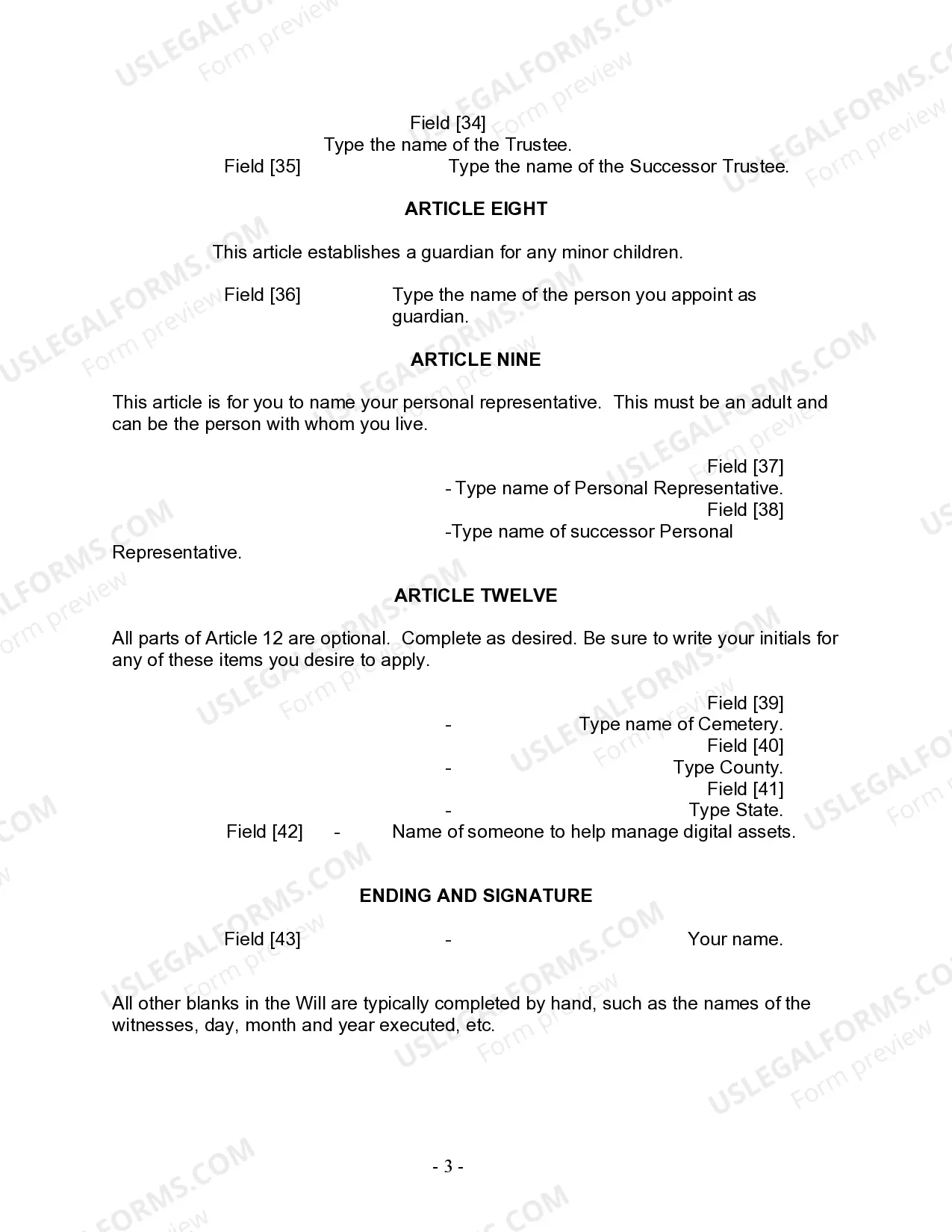Preview Last Will and Testament for Divorced person not Remarried with Minor Children