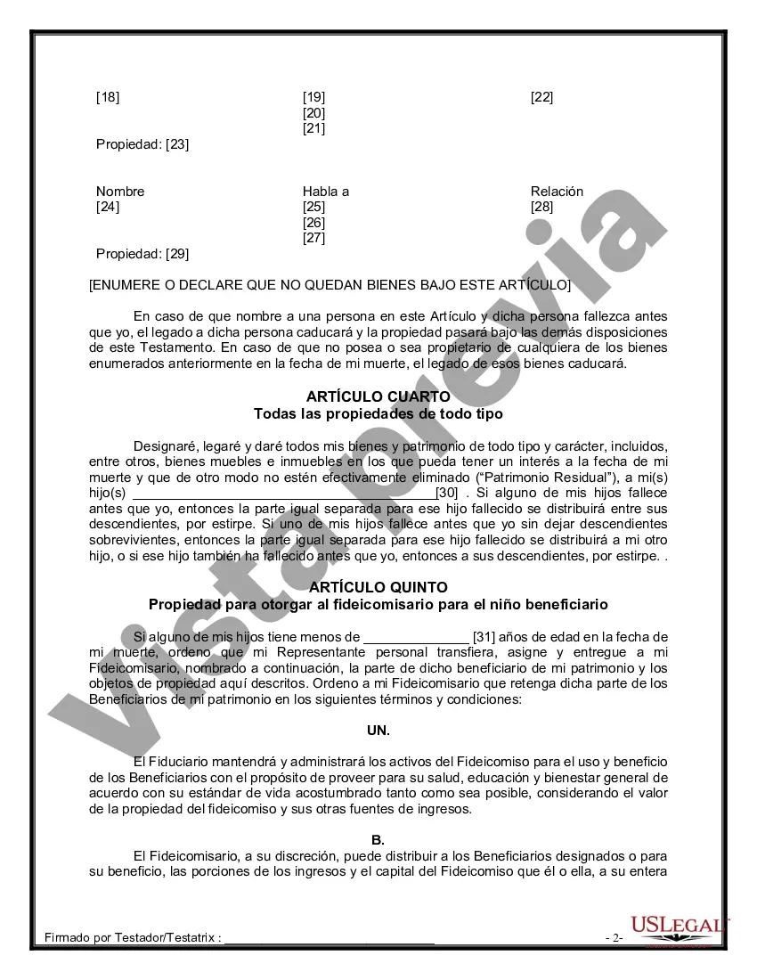 Preview Formulario de última voluntad y testamento legal para personas divorciadas que no se han vuelto a casar con hijos adultos y menores