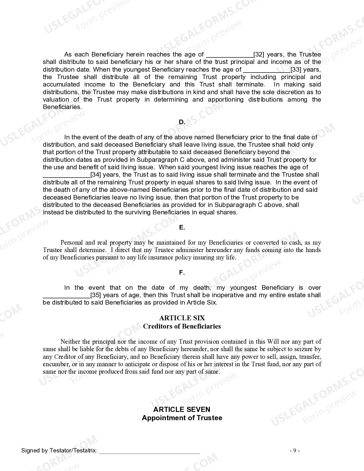 Preview Last Will and Testament for Divorced Person Not Remarried with Adult and Minor Children