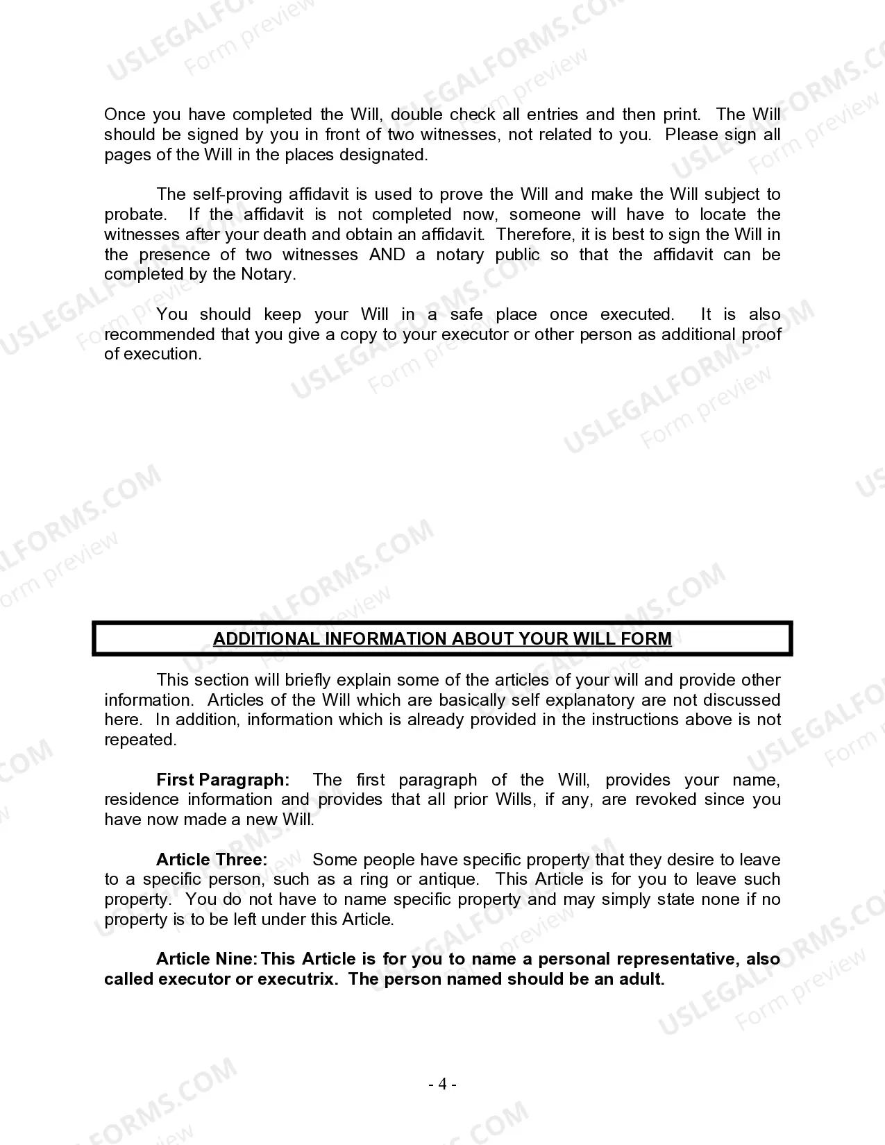 Preview Last Will and Testament for Divorced Person Not Remarried with Adult and Minor Children