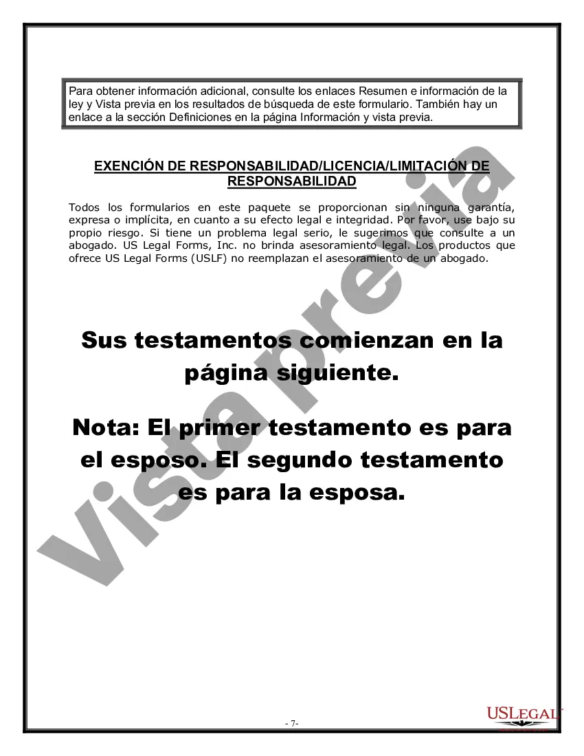 Preview Paquete de Voluntades Mutuas con Últimas Voluntades y Testamentos para Pareja Casada con Hijos Menores