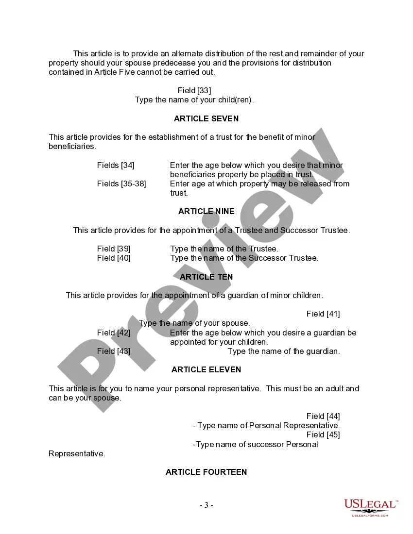 Preview Mutual Wills Package with Last Wills and Testaments for Married Couple with Minor Children
