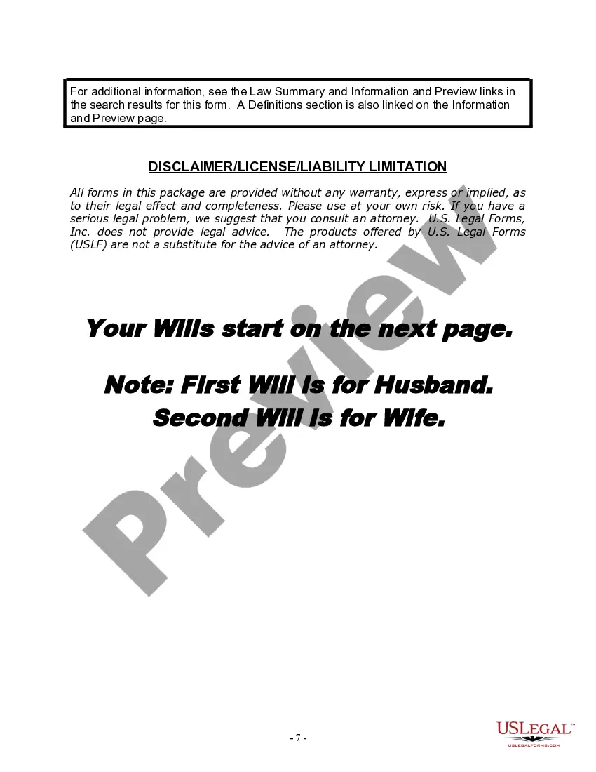 Preview Mutual Wills Package with Last Wills and Testaments for Married Couple with Minor Children