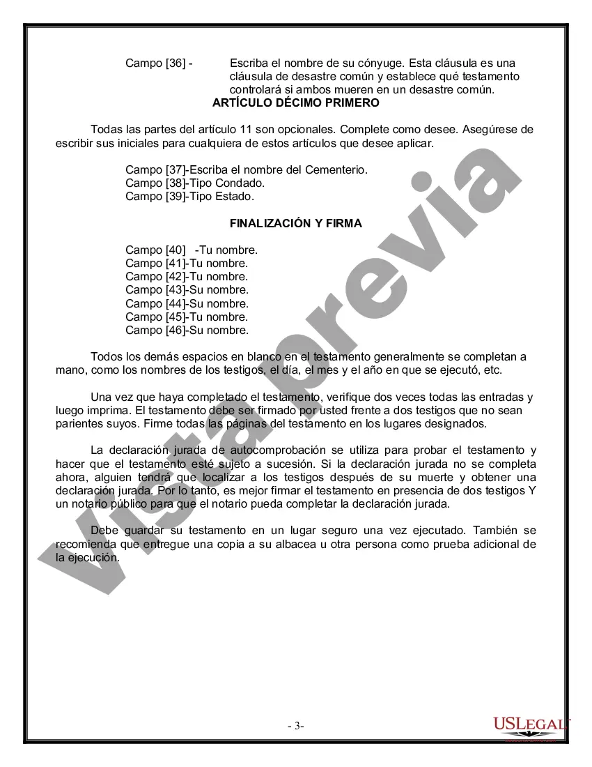 Preview Formulario de última voluntad y testamento legal para persona casada con hijos adultos