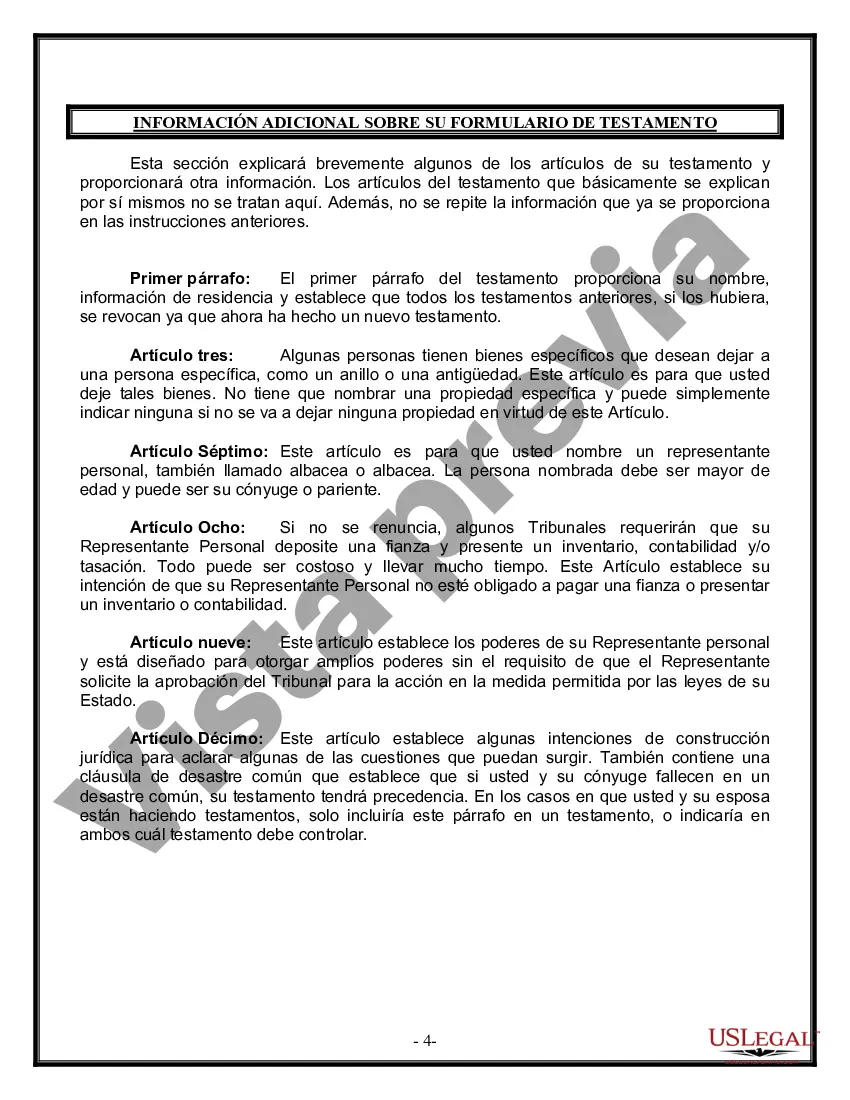 Preview Formulario de última voluntad y testamento legal para persona casada con hijos adultos