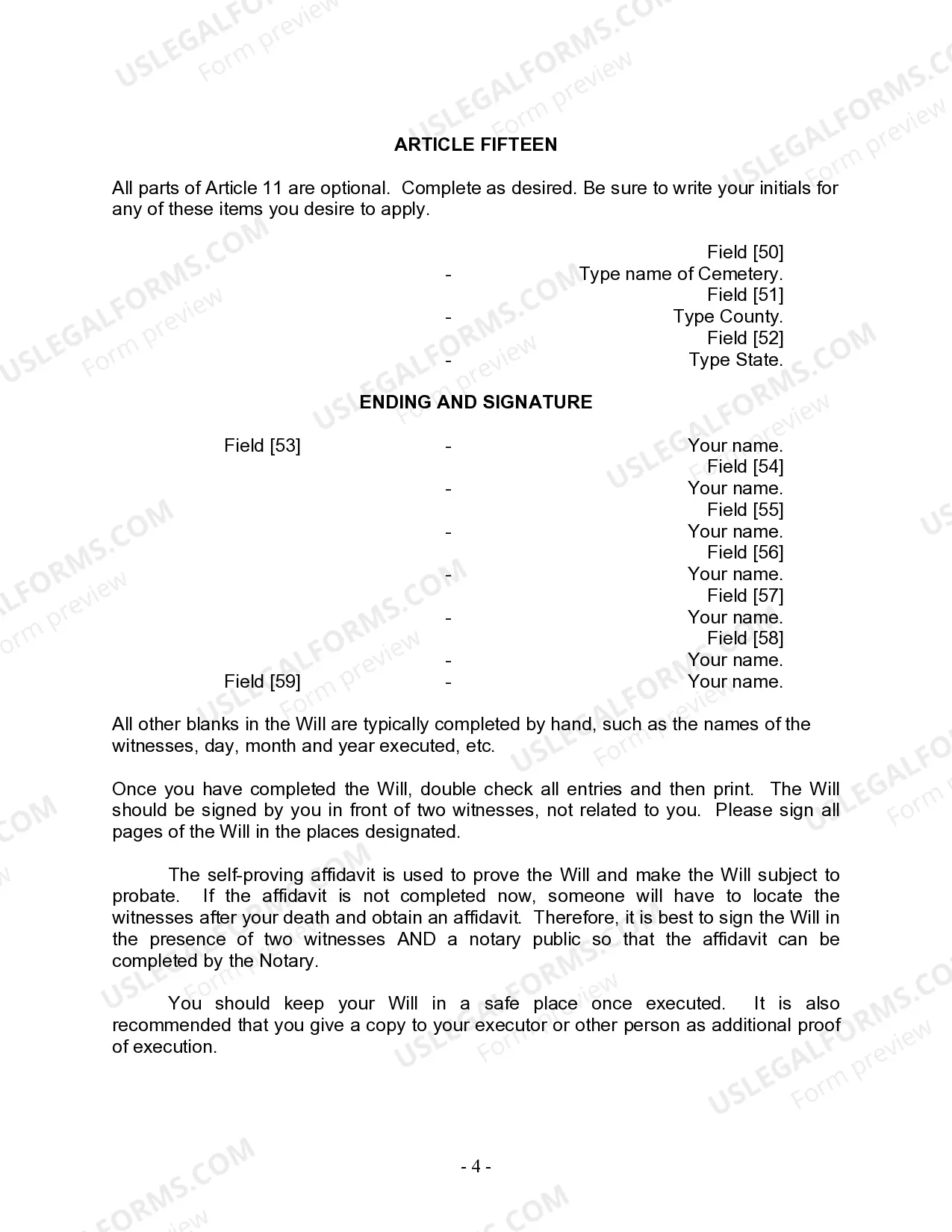 Preview Last Will and Testament for Married person with Minor Children