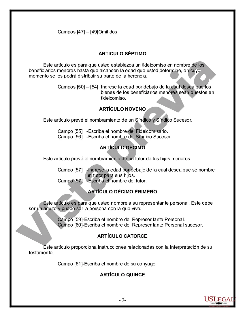 Preview Formulario Legal de Última Voluntad y Testamento para Persona Casada con Hijos Adultos y Menores de Matrimonio Anterior