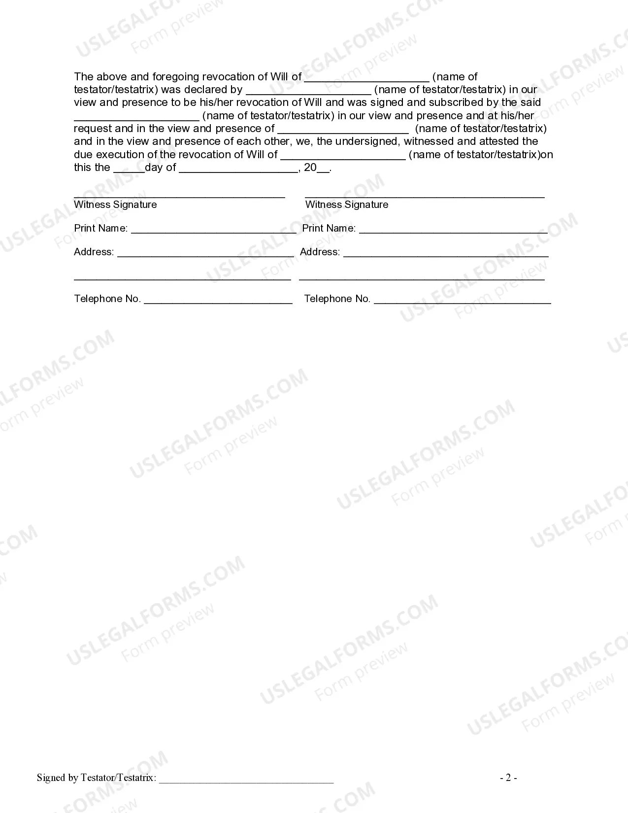 Preview Written Revocation of Will