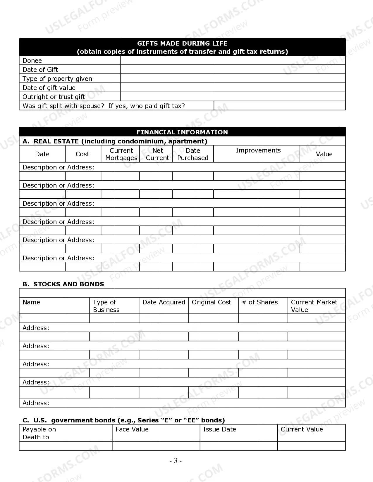 Preview Estate Planning Questionnaire and Worksheets