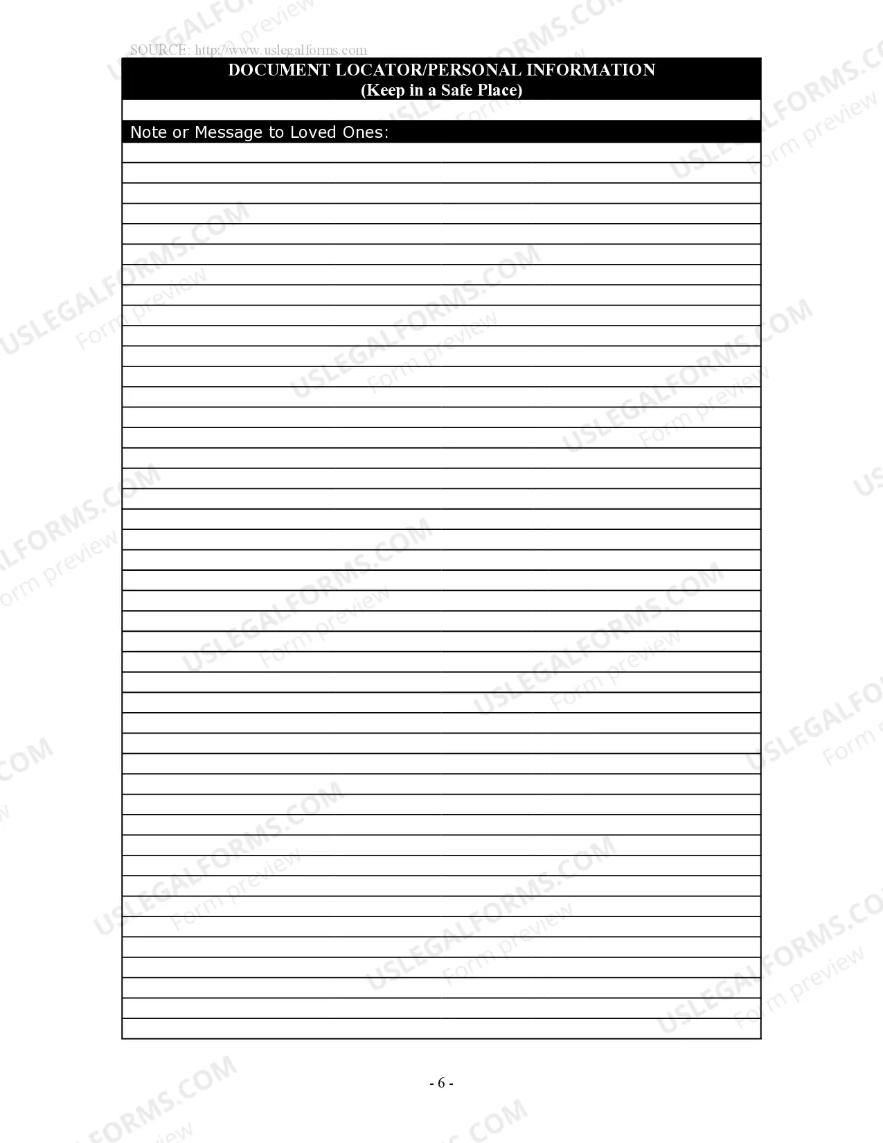 Preview Document Locator and Personal Information Package including burial information form