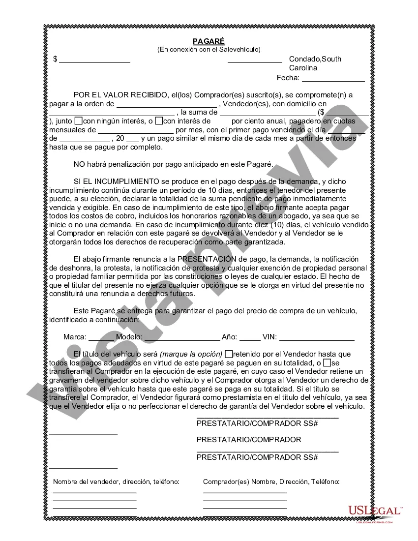 Preview Factura de venta de automóvil o vehículo, incluida la declaración del cuentakilómetros y el pagaré