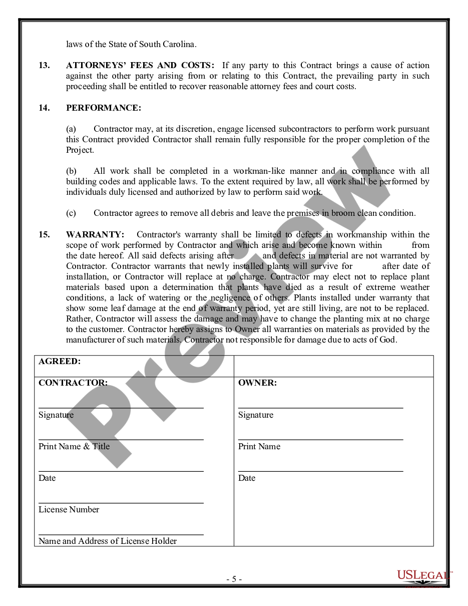 form Landscape Contract for Contractor preview