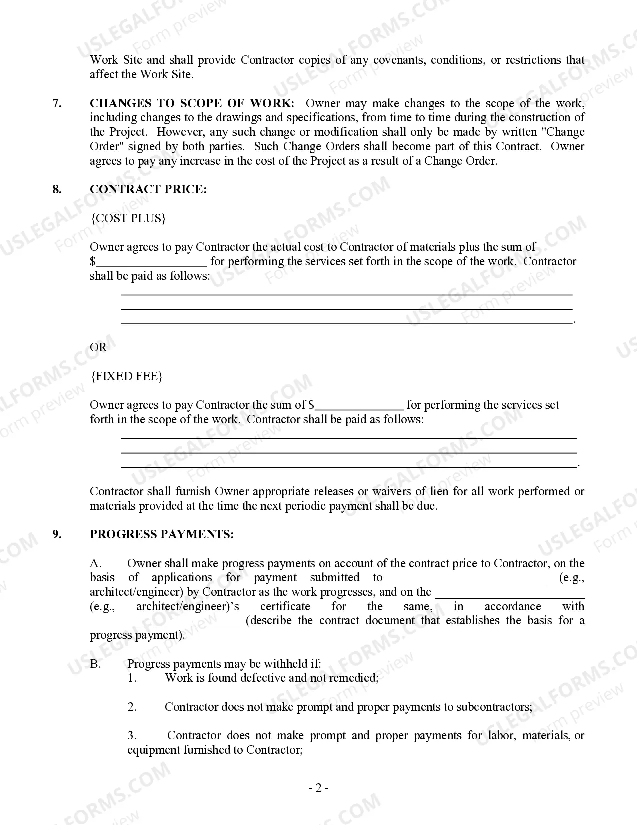 Preview Commercial Contract for Contractor