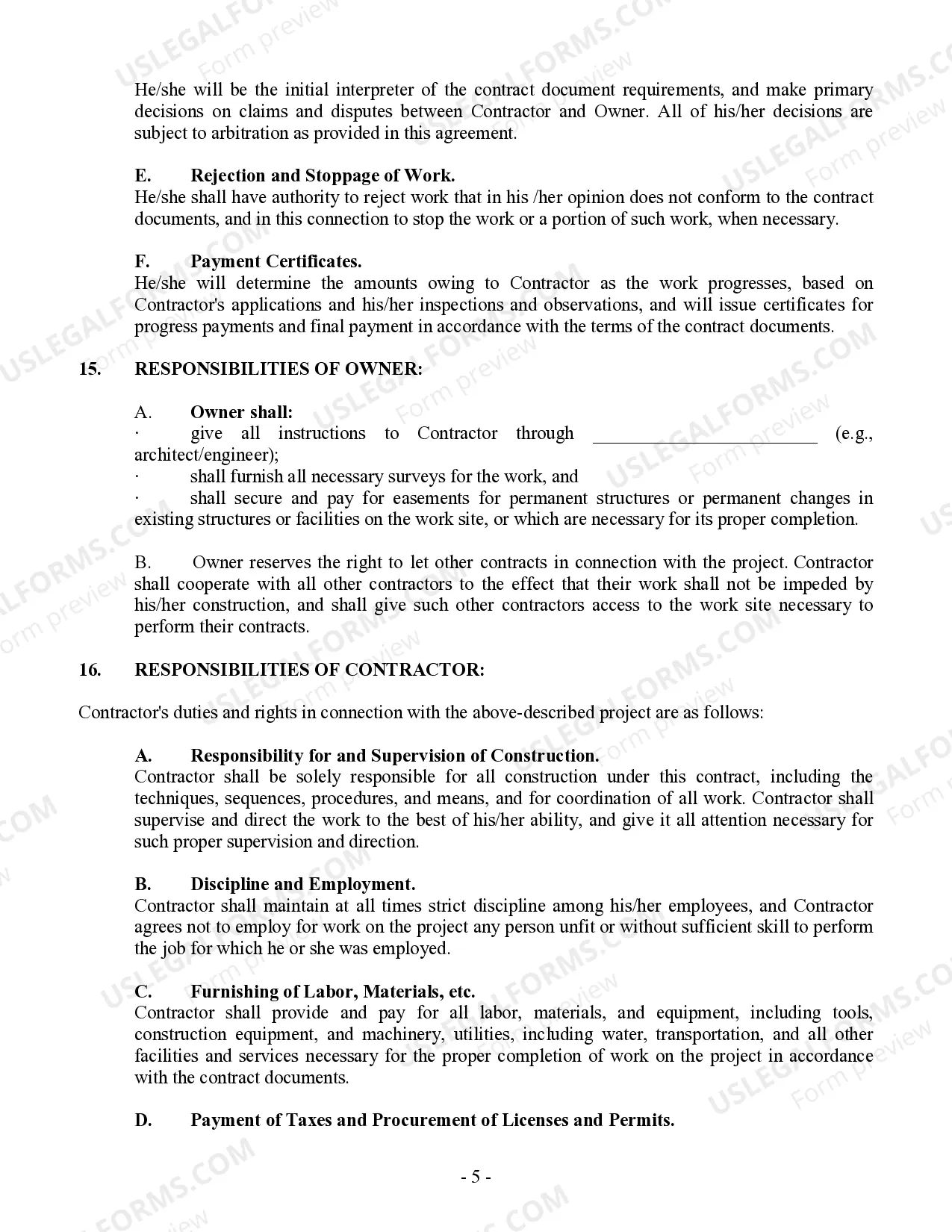 Preview Commercial Contract for Contractor