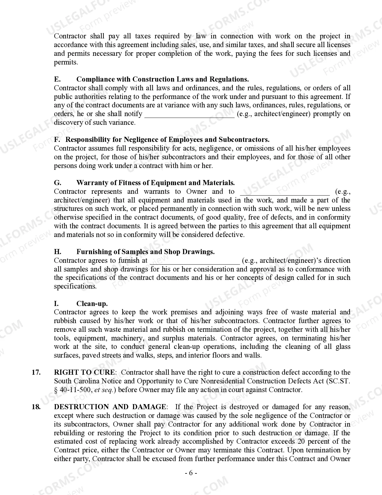 Preview Commercial Contract for Contractor