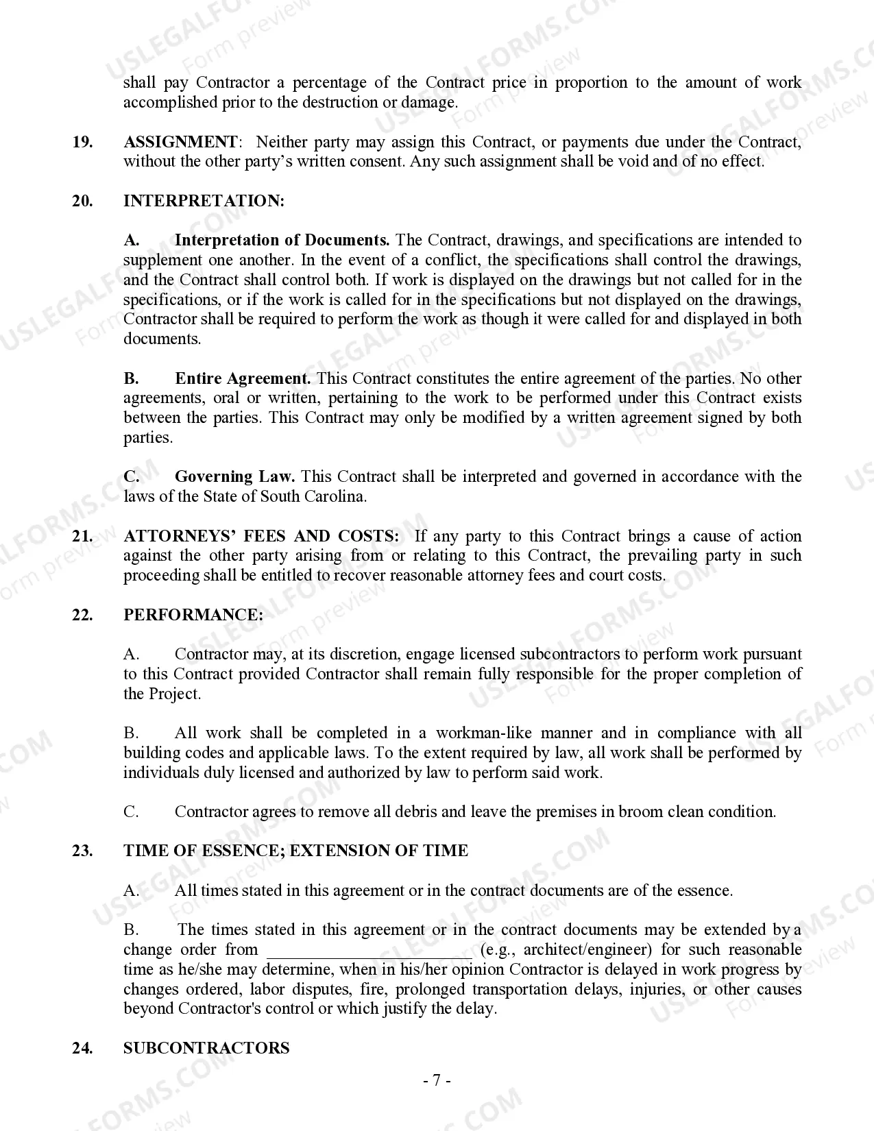 Preview Commercial Contract for Contractor