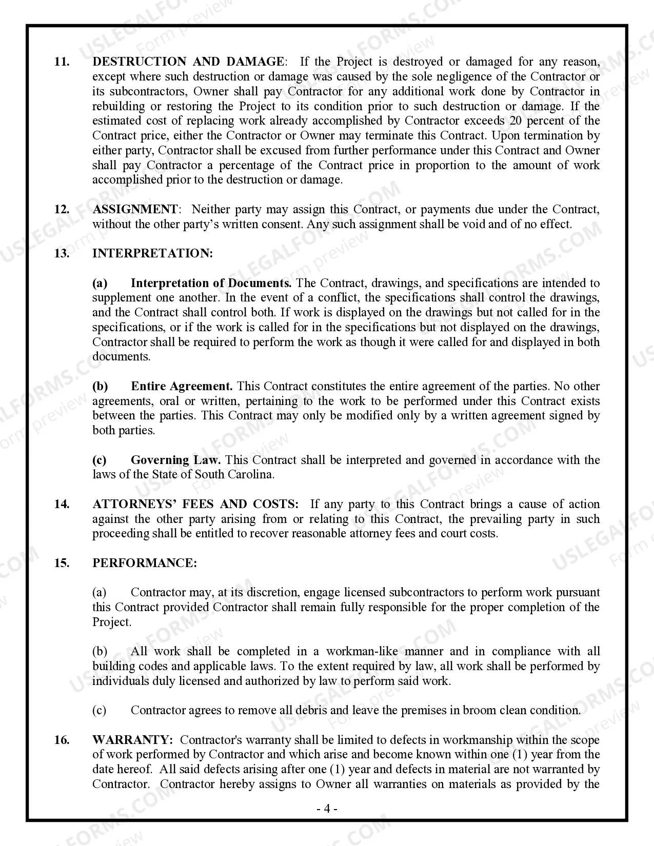 Preview Renovation Contract for Contractor