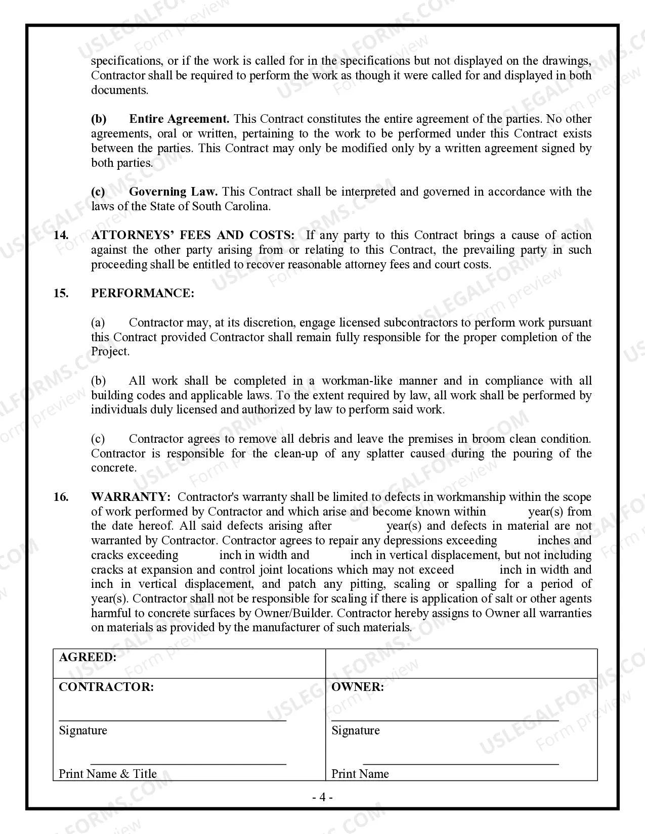 Preview Concrete Mason Contract for Contractor