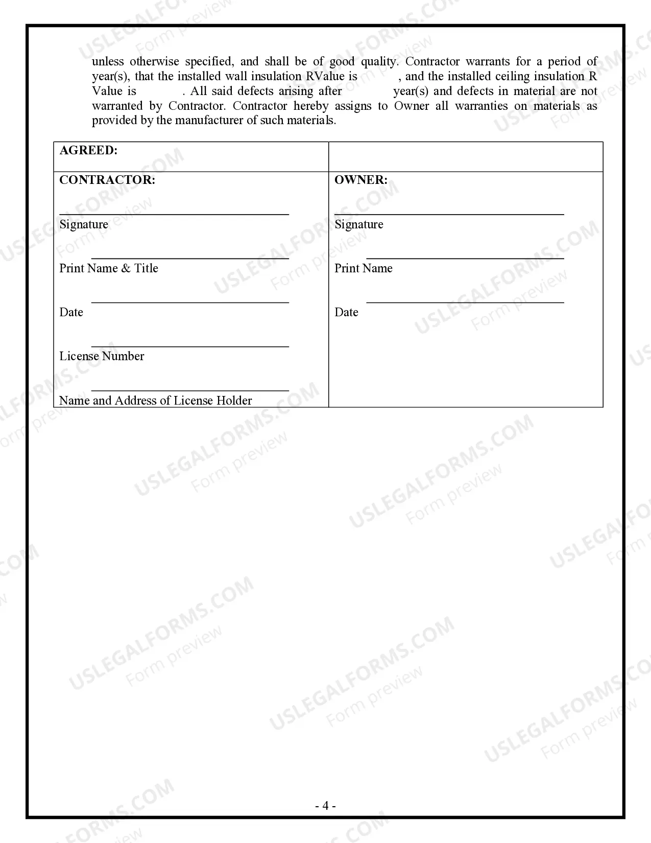 Preview Insulation Contract for Contractor