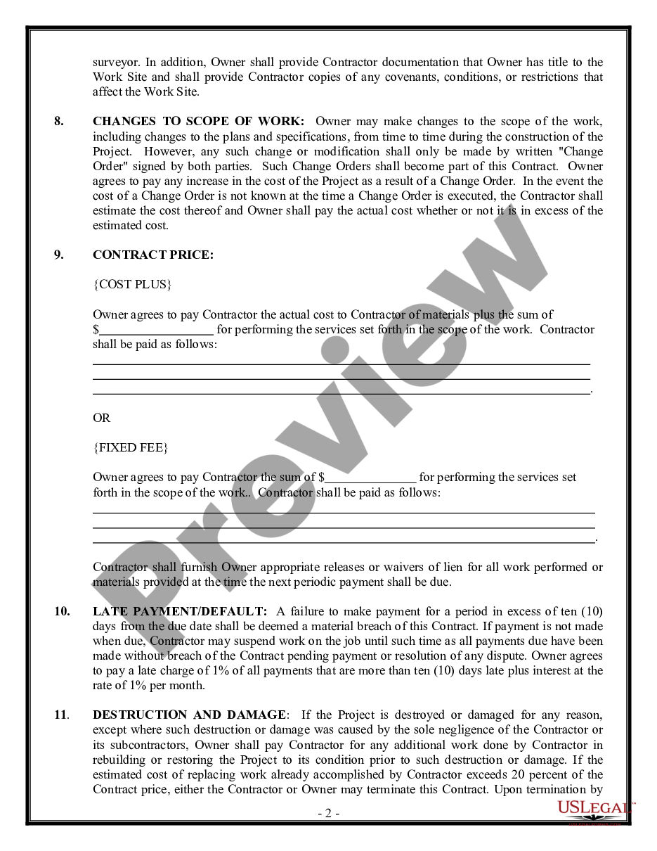 form Site Work Contract for Contractor preview