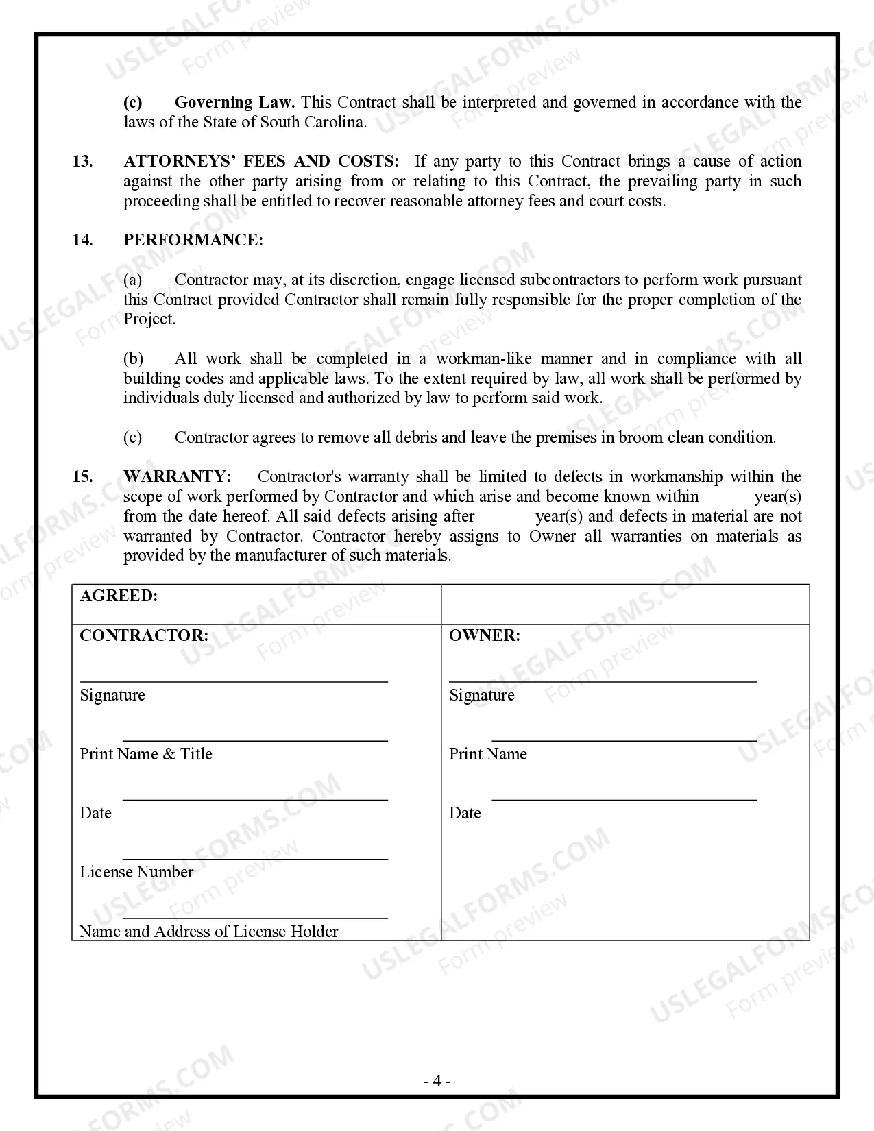 Preview Siding Contract for Contractor