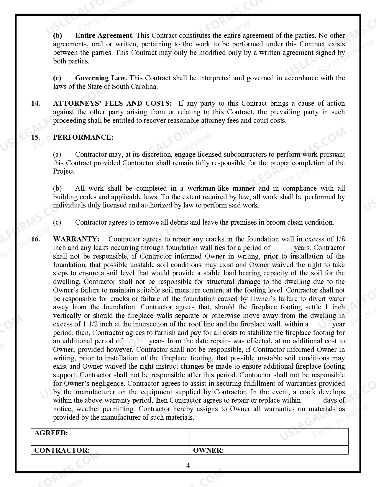 Preview Foundation Contract for Contractor