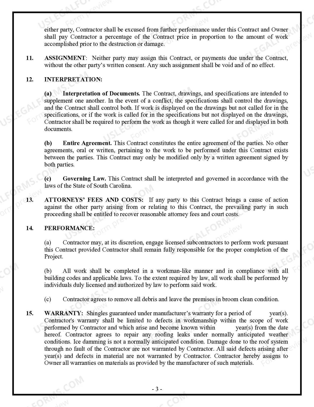 Preview Roofing Contract for Contractor