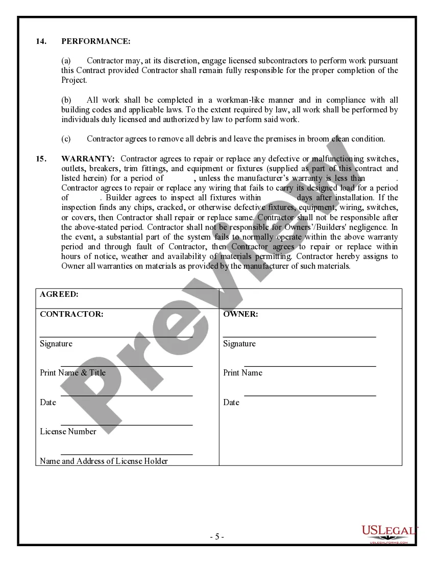 Preview Electrical Contract for Contractor