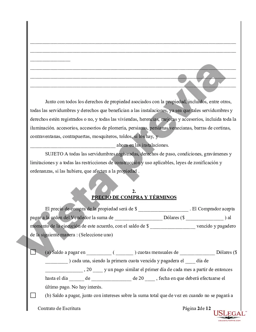 Preview Acuerdo o Contrato de Escritura de Venta y Compra de Bienes Raíces a/k/a Terreno o Contrato de Ejecución