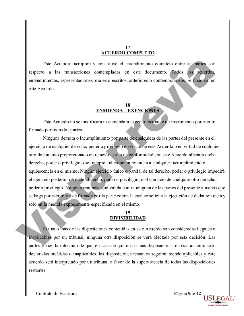 Preview Acuerdo o Contrato de Escritura de Venta y Compra de Bienes Raíces a/k/a Terreno o Contrato de Ejecución