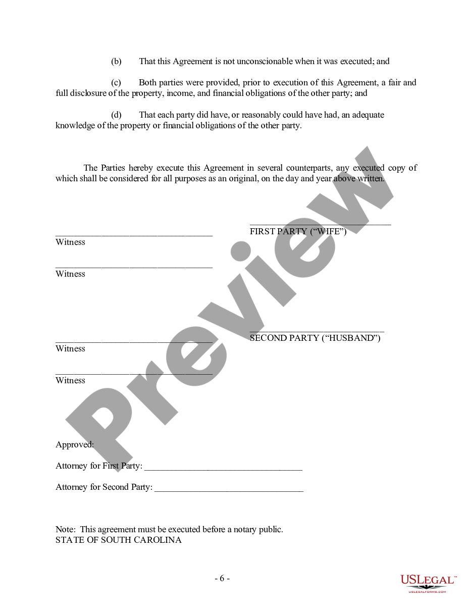 page 5 South Carolina Prenuptial Premarital Agreement without Financial Statements preview