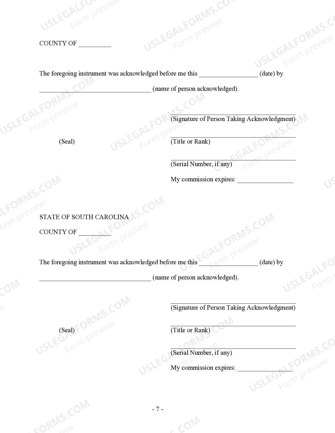 Preview South Carolina Prenuptial Premarital Agreement without Financial Statements