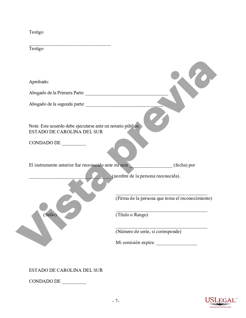 Preview Acuerdo prematrimonial prenupcial de Carolina del Sur con estados financieros