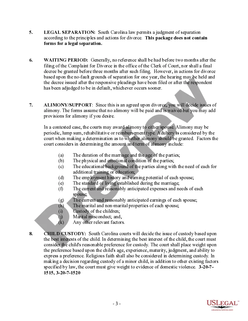 Get South Carolina No-Fault Agreed Uncontested Divorce Package for Dissolution of Marriage for people with Minor Children Preview South Carolina No-Fault Agreed Uncontested Divorce Package for Dissolution of Marriage for people with Minor Children