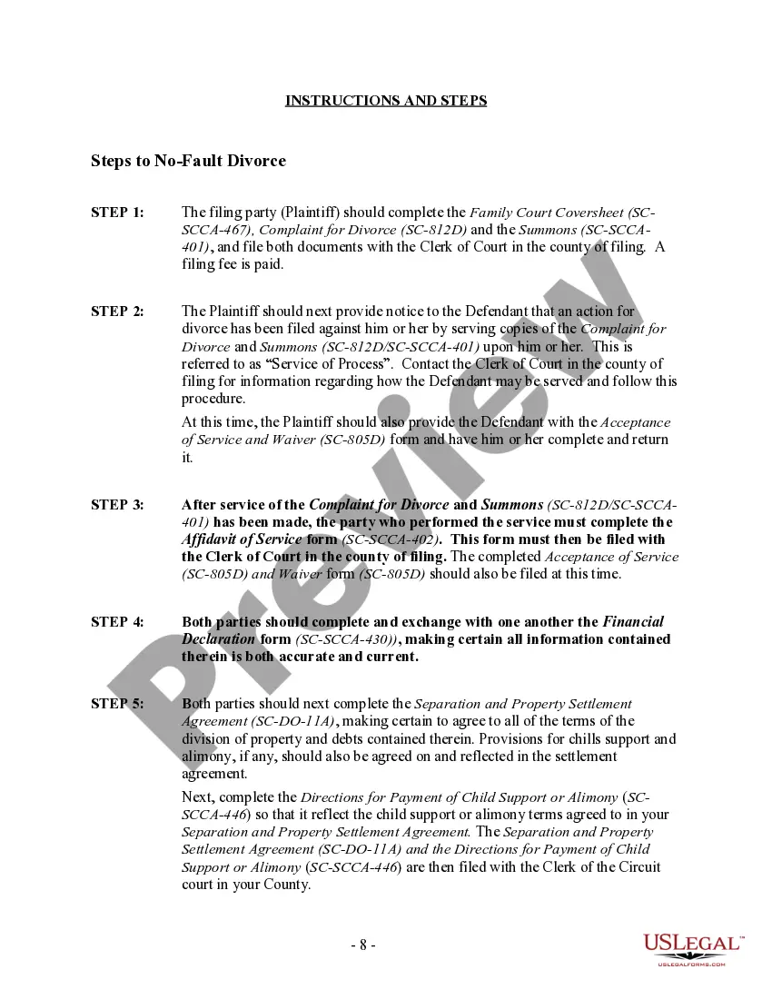 Get South Carolina No-Fault Agreed Uncontested Divorce Package for Dissolution of Marriage for people with Minor Children Preview South Carolina No-Fault Agreed Uncontested Divorce Package for Dissolution of Marriage for people with Minor Children