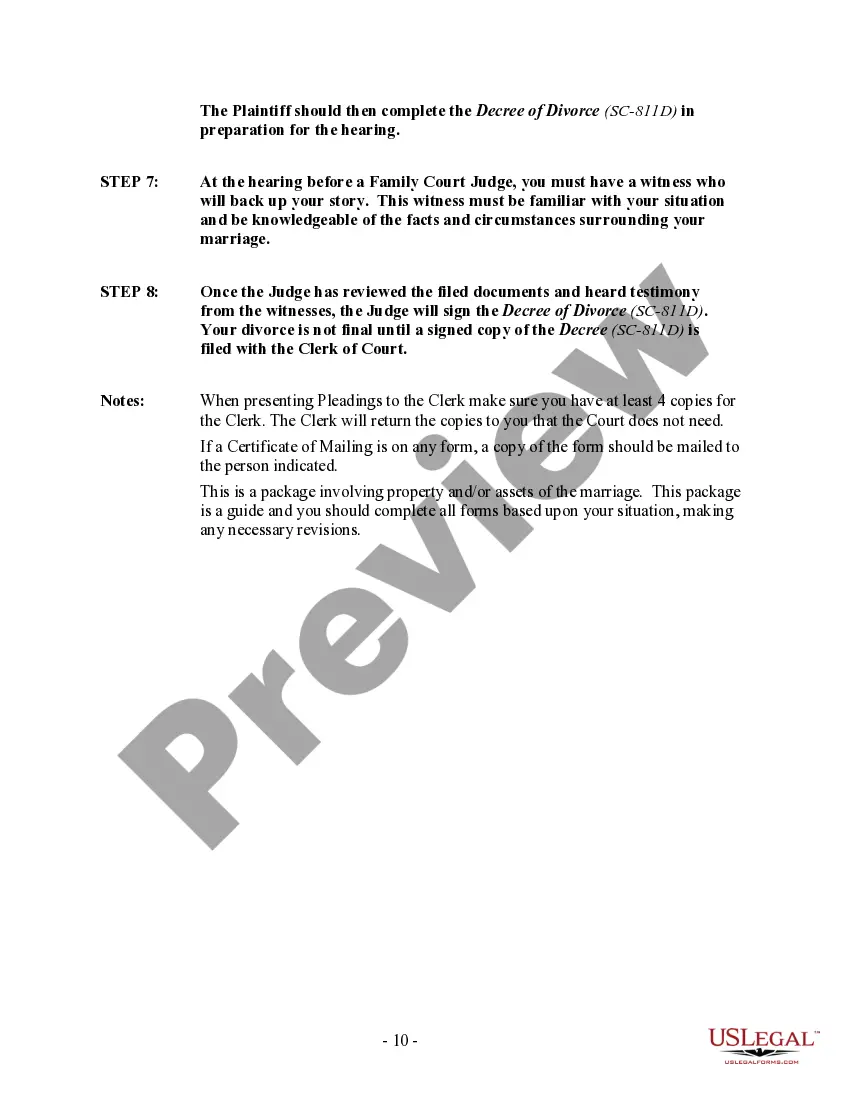 Preview South Carolina No-Fault Agreed Uncontested Divorce Package for Dissolution of Marriage for Persons with No Children with or without Property and Debts