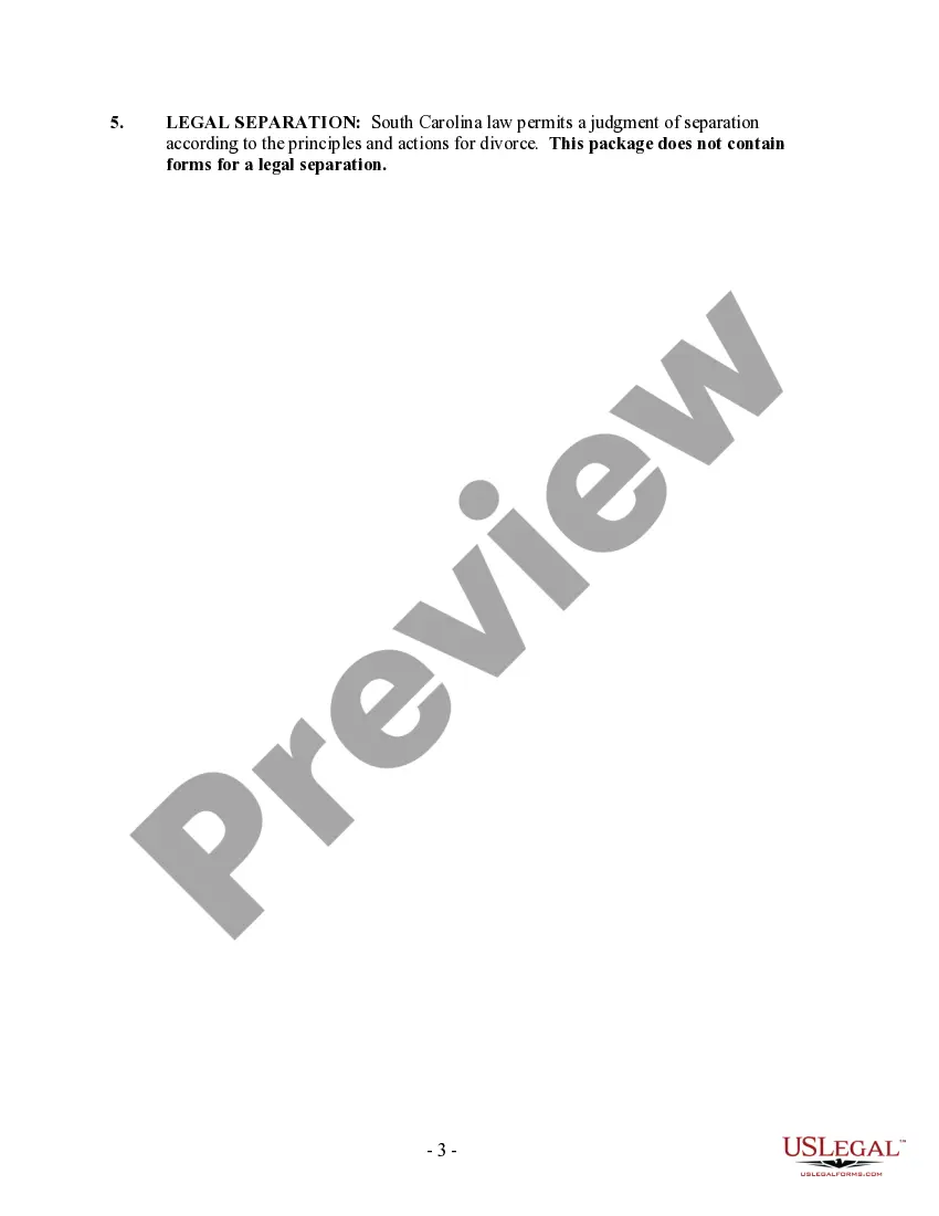 Preview South Carolina No-Fault Agreed Uncontested Divorce Package for Dissolution of Marriage for Persons with No Children with or without Property and Debts