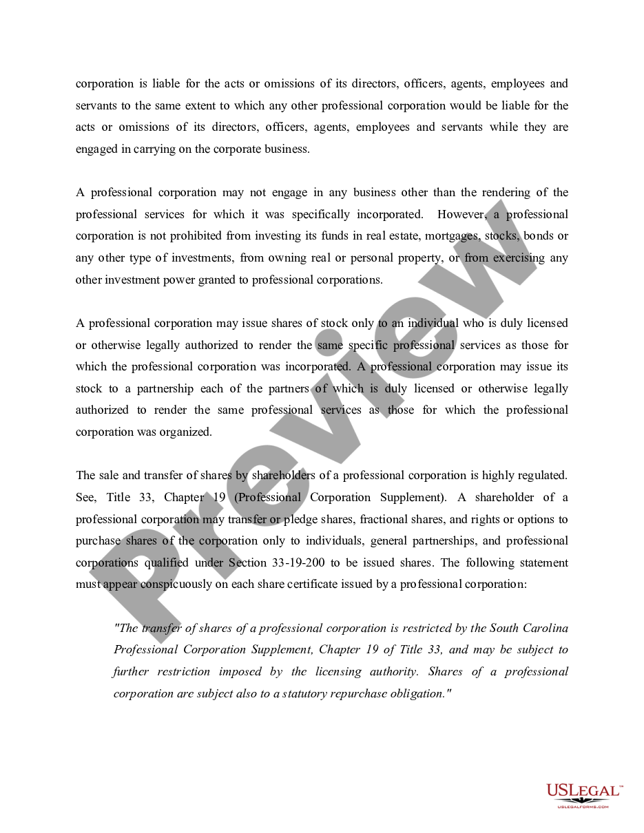 page 2 Professional Corporation Package for South Carolina preview