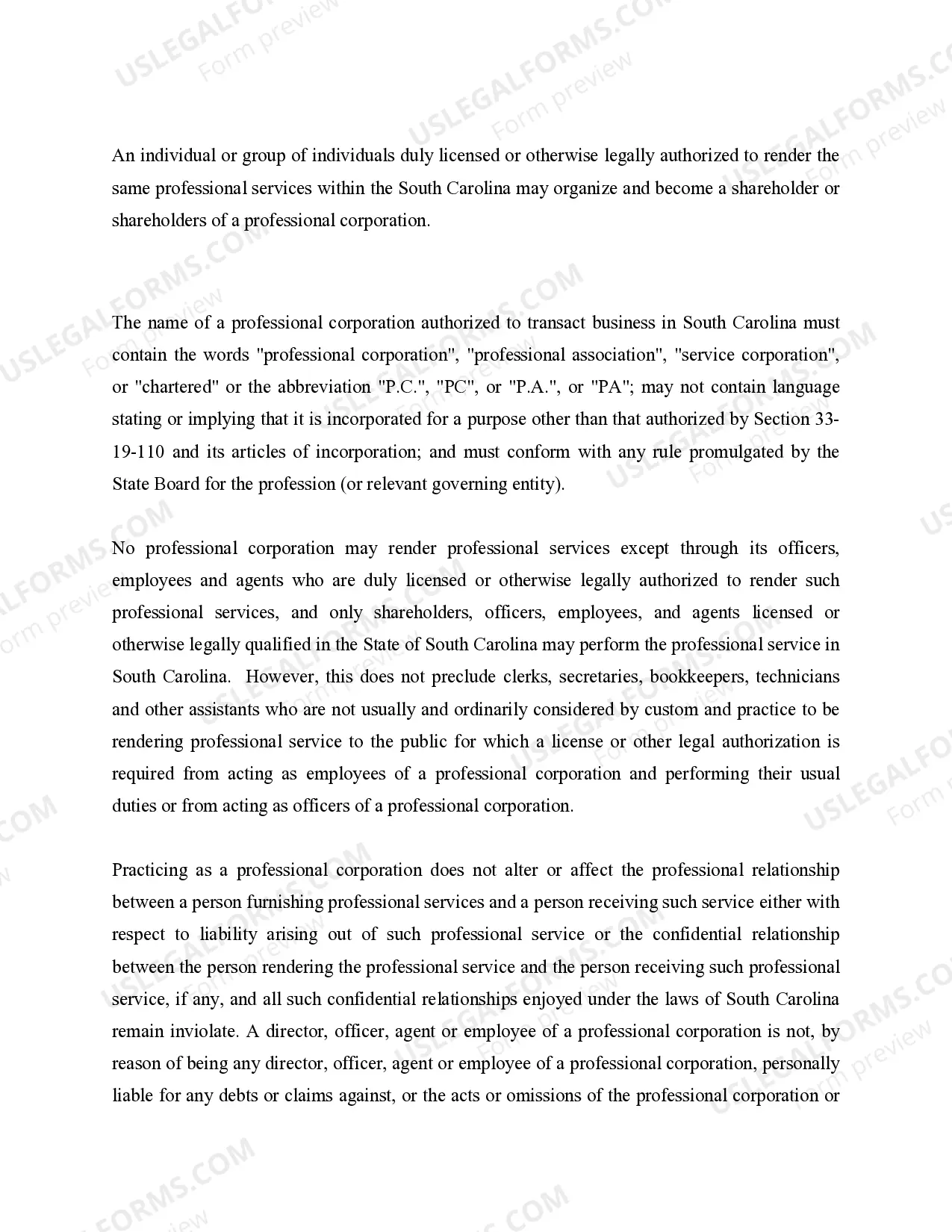 Preview Professional Corporation Package