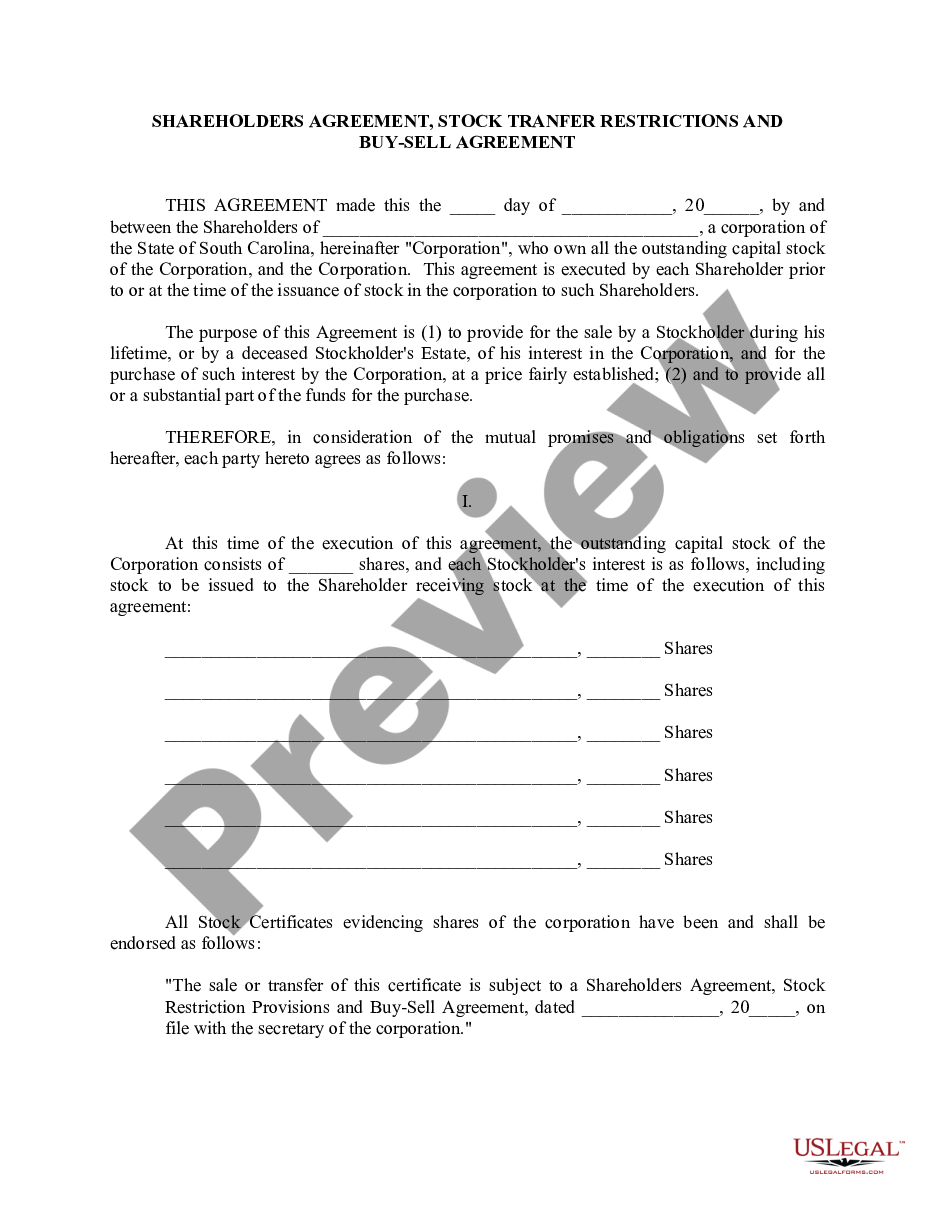 page 9 South Carolina Pre-Incorporation Agreement, Shareholders Agreement and Confidentiality Agreement preview