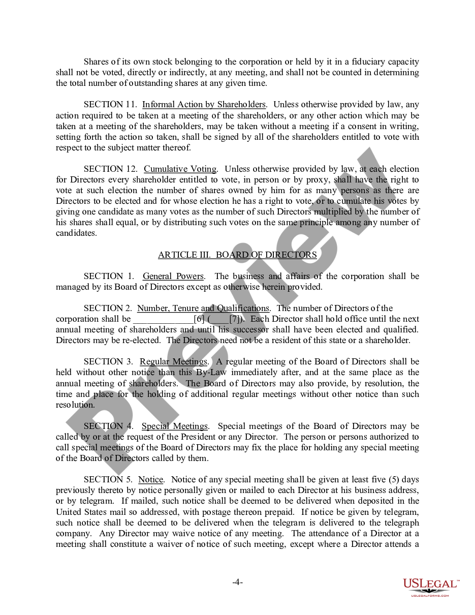 page 4 South Carolina Bylaws for Corporation preview