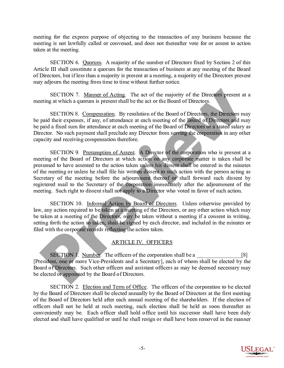 page 5 South Carolina Bylaws for Corporation preview