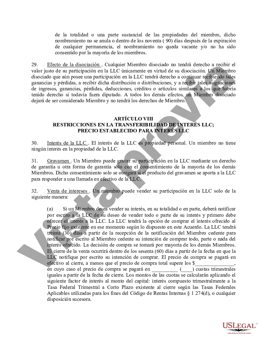 Preview Acuerdo Operativo de Sociedad de Responsabilidad Limitada LLC