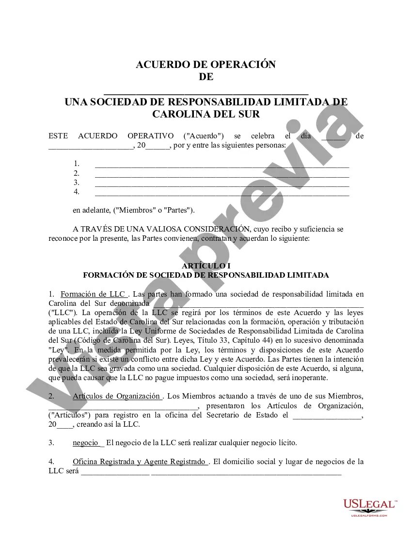 Preview Acuerdo Operativo de Sociedad de Responsabilidad Limitada LLC