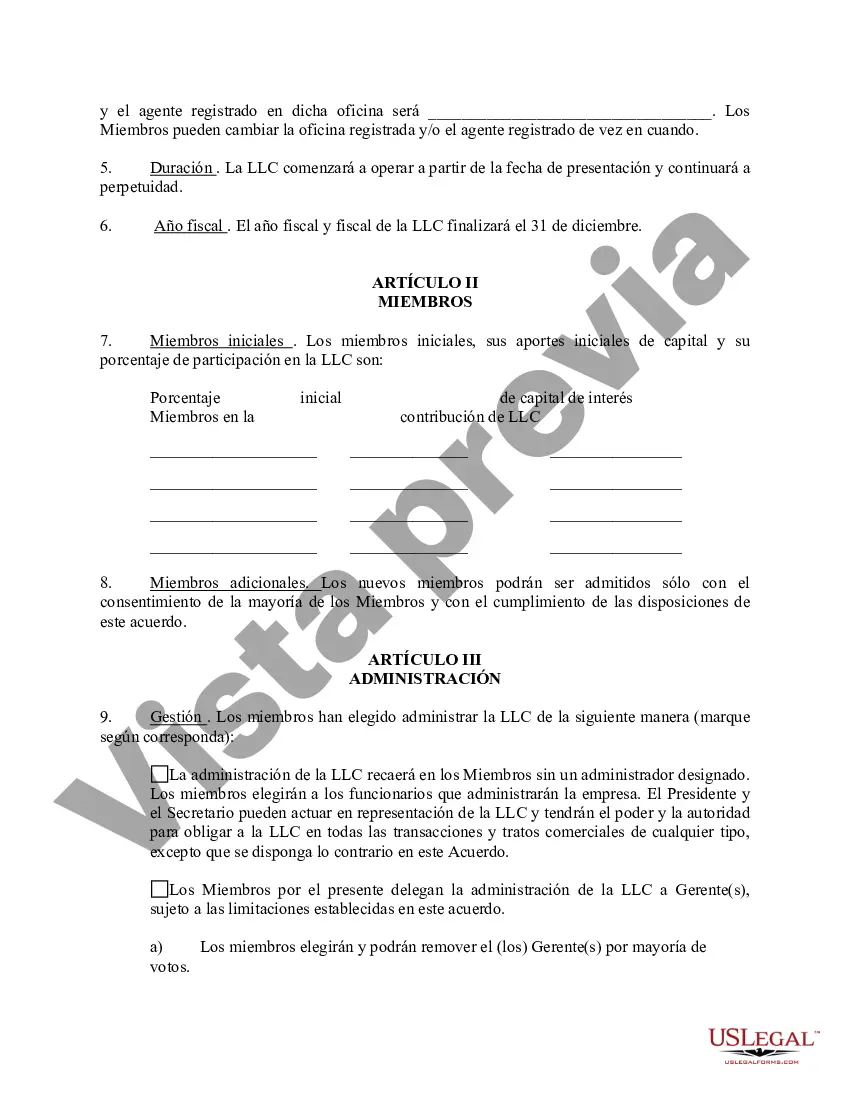 Preview Acuerdo Operativo de Sociedad de Responsabilidad Limitada LLC