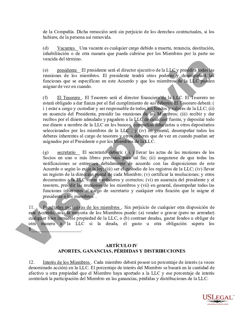 Preview Acuerdo Operativo de Sociedad de Responsabilidad Limitada LLC